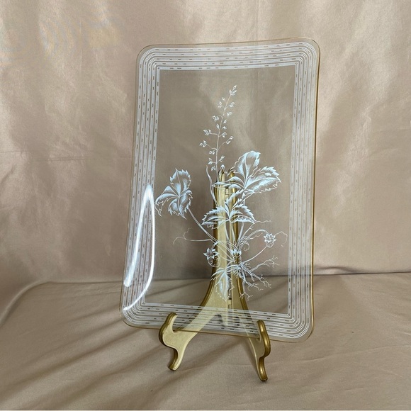 Vintage Gold Rim Etched Rectangular Plate - Picture 1 of 11